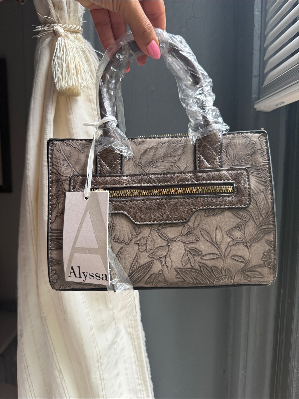 Alyssa Floral Embossed Mini Bag in Taupe